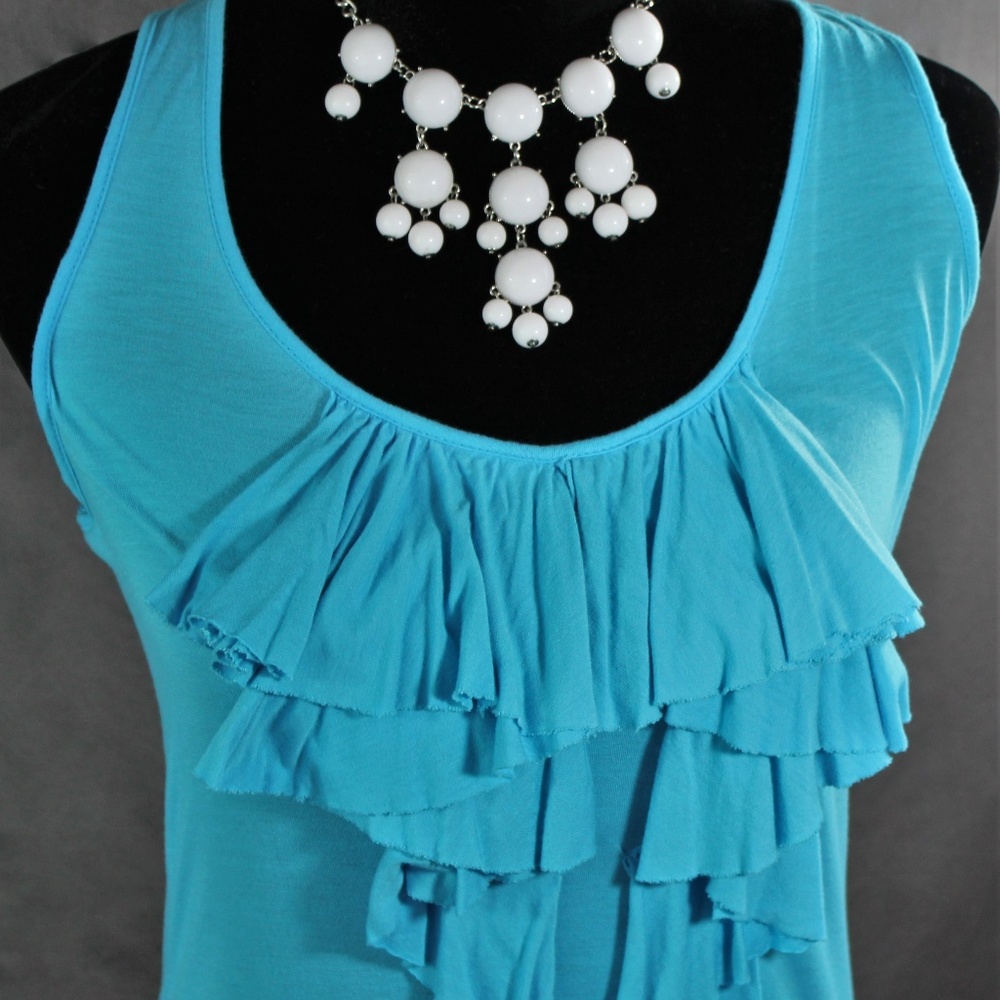New York & Company Bright Blue Ruffle Tank Top